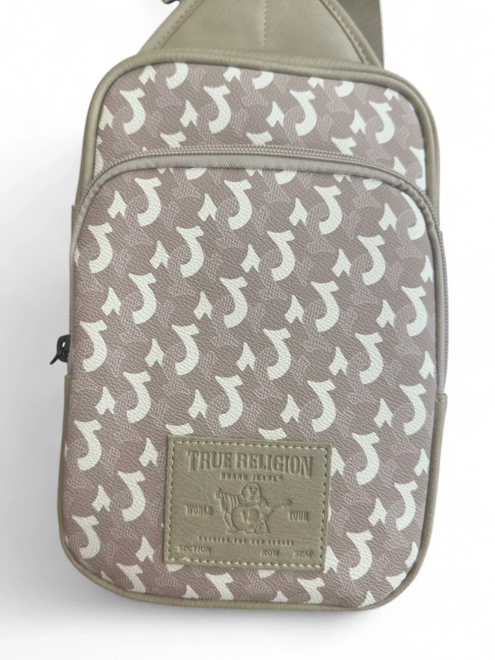 True Religion Taupe Logo-Print Crossbody Sling Bag (NWT)